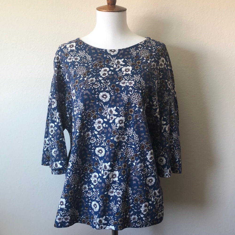 Blue Floral Bell Sleeve Tee